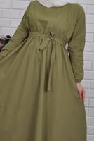 Vêtements hijab VERT ROBE CEINTURÉE AVEC POIGNETS ÉLASTIQUE 0867