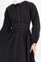 Tesettür giyim SİYAH DÜĞMELİ KUŞAKLI ELBİSE 09005