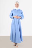 Vêtements hijab BLEU ROBE À CEINTURE ET BOUTONS 09005