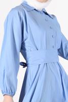 Vêtements hijab BLEU ROBE À CEINTURE ET BOUTONS 09005