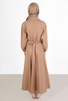 Tesettür giyim KAHVE DÜĞMELİ KUŞAKLI ELBİSE 09005