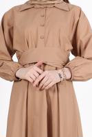 Tesettür giyim KAHVE DÜĞMELİ KUŞAKLI ELBİSE 09005