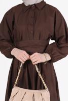 Tesettür giyim KAHVE DÜĞMELİ KUŞAKLI ELBİSE 09005
