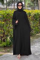 Tesettür giyim SİYAH PİLİSELİ SALAŞ ELBİSE 0963  