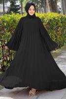 Tesettür giyim SİYAH PİLİSELİ SALAŞ ELBİSE 0963  