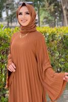 Tesettür giyim TABA PİLİSELİ SALAŞ ELBİSE 0963  