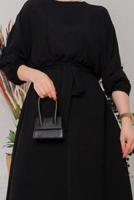 Tesettür giyim SİYAH MANŞETLERİ LASTİKLİ KUŞAKLI ELBİSE 1042 