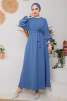 Vêtements hijab BLEU MARINE ROBE CEINTURÉE AUX POIGNETS ÉLASTIQUE 1042