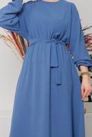 Vêtements hijab BLEU MARINE ROBE CEINTURÉE AUX POIGNETS ÉLASTIQUE 1042