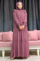 Hijab clothing POWDER SMOCKING DETAIL TURTLENECK RUFFLED CHIFFON DRESS 1153
