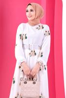 Tesettür giyim BEYAZ ÇİÇEK NAKIŞLI ELBİSE 1307 
