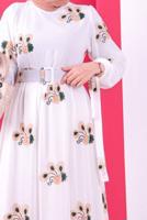 Tesettür giyim BEYAZ ÇİÇEK NAKIŞLI ELBİSE 1307 