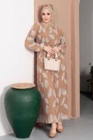 Vêtements hijab BRUN ROBE EN MOUSSELINE PLISSÉE À MOTIFS 15443