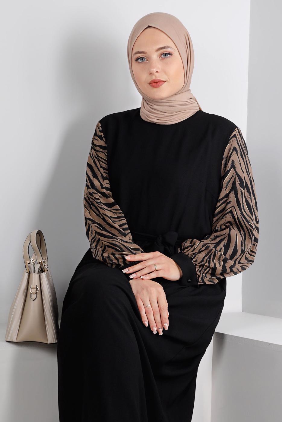 Vêtements hijab NOIR ALVINA ROBE À MOTIFS GRANDE TAILLE T 20253