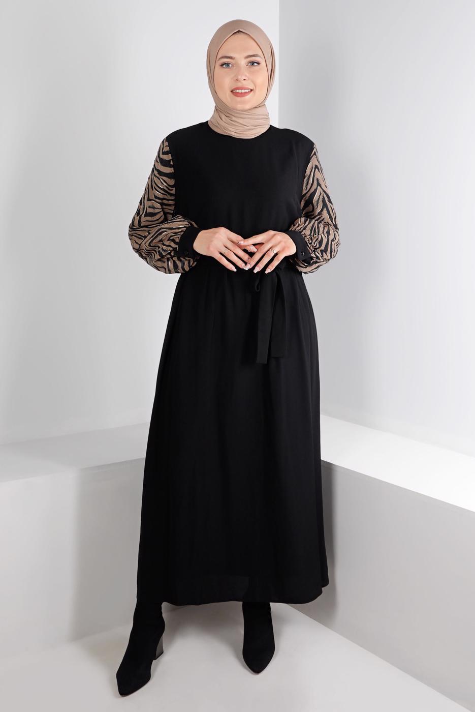 Vêtements hijab NOIR ALVINA ROBE À MOTIFS GRANDE TAILLE T 20253