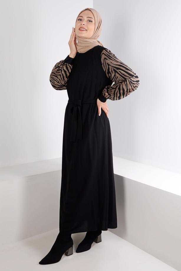 Vêtements hijab NOIR ALVINA ROBE À MOTIFS GRANDE TAILLE T 20253 - TRENDTESETTÜR