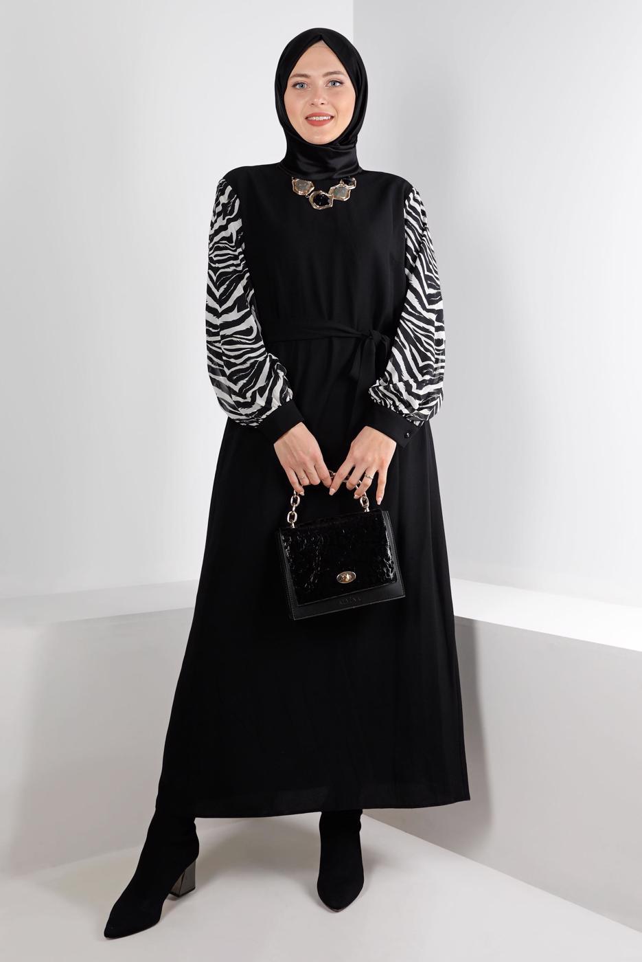 Vêtements hijab NOIR ALVINA ROBE À MOTIFS GRANDE TAILLE T 20253