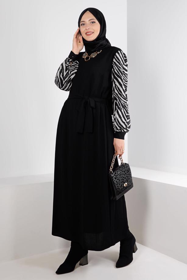 Vêtements hijab NOIR ALVINA ROBE À MOTIFS GRANDE TAILLE T 20253 - TRENDTESETTÜR