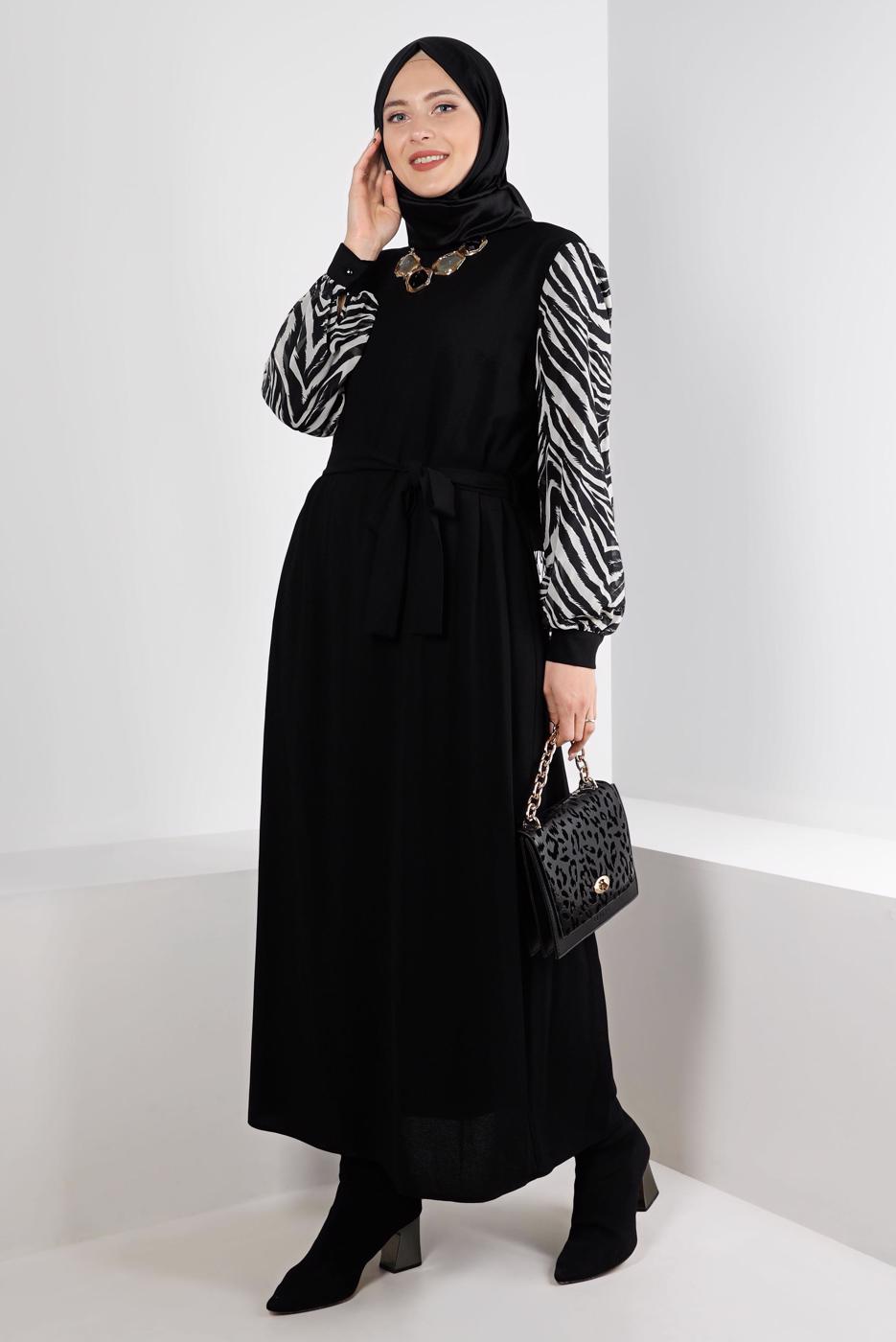 Vêtements hijab NOIR ALVINA ROBE À MOTIFS GRANDE TAILLE T 20253