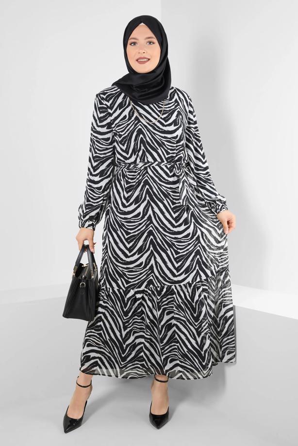 Vêtements hijab NOIR ALVINA ROBE À MOTIFS GRANDE TAILLE T 20254-1 - TRENDTESETTÜR