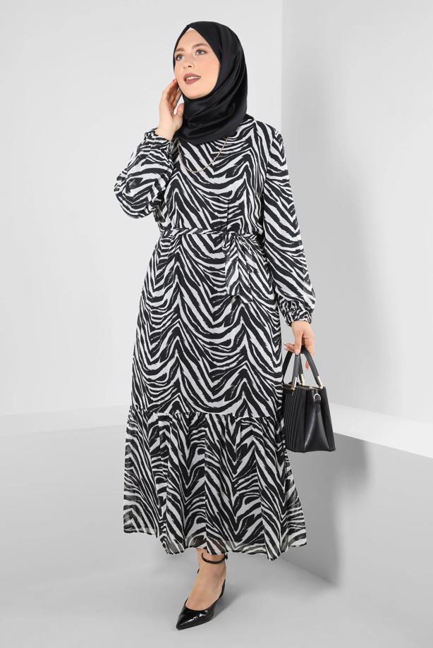 Vêtements hijab NOIR ALVINA ROBE À MOTIFS GRANDE TAILLE T 20254-1 - TRENDTESETTÜR