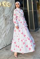 Tesettür giyim BEYAZ NAKIŞLI KUŞAKLI ELBİSE 2137