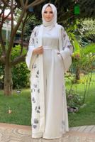 Tesettür giyim BEYAZ ÇİÇEK DESENLİ TULUM TAKIM T 2138