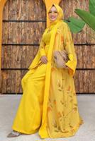 Tesettür giyim SARI ÇİÇEK DESENLİ TULUM TAKIM T 2138