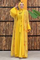 Tesettür giyim SARI ÇİÇEK DESENLİ TULUM TAKIM T 2138