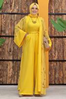 Tesettür giyim SARI ÇİÇEK DESENLİ TULUM TAKIM T 2138