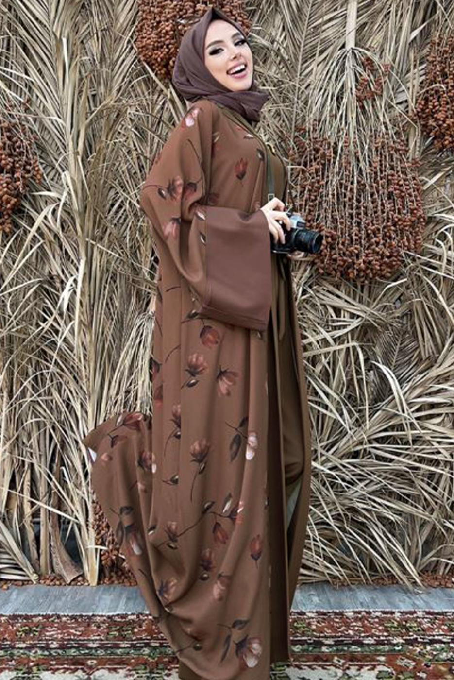 Vêtements hijab BRUN COSTUME SALOPETTE MOTIF FLORAL T 2138	