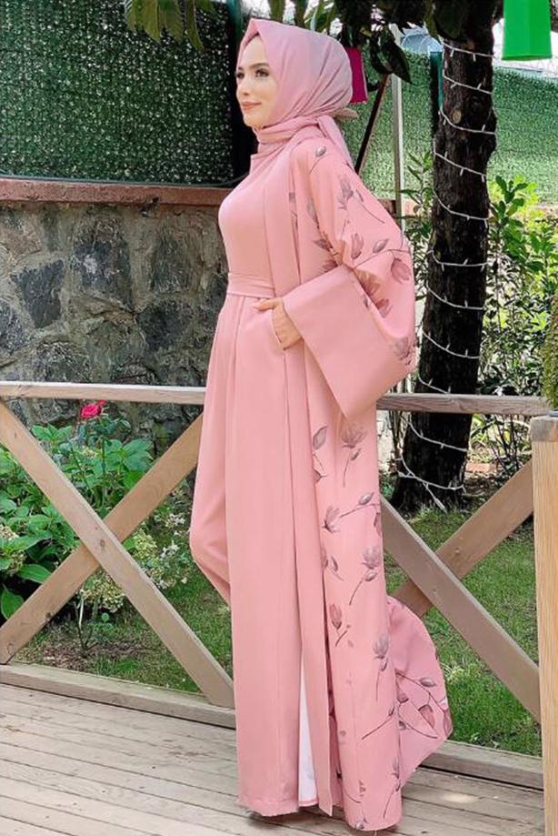 Hijab clothing POWDER FLORAL PATTERN OVERALLS SUIT T 2138 - TRENDTESETTÜR