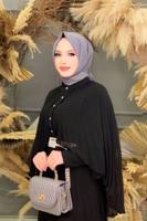 Tesettür giyim SİYAH PİLİSELİ YARASA KOL TULUM 2153 