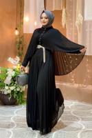 Tesettür giyim SİYAH PİLİSELİ YARASA KOL TULUM 2153 