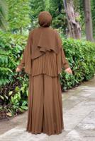 Tesettür giyim KAHVE PİLİSELİ YARASA KOL TULUM 2153 