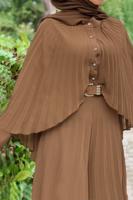 Tesettür giyim KAHVE PİLİSELİ YARASA KOL TULUM 2153 
