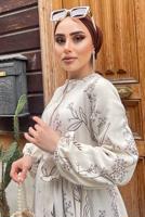 Tesettür giyim KREM GİZLİ DÜĞMELİ DESENLİ PAMUKLU ELBİSE 2338 