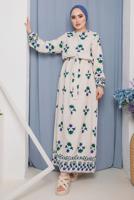 Hijab clothing GREEN FLORAL PATTERN BELTED DRESS 2632