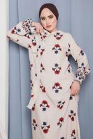 Tesettür giyim KIRMIZI ÇİÇEK DESENLİ KUŞAKLI ELBİSE 2632 