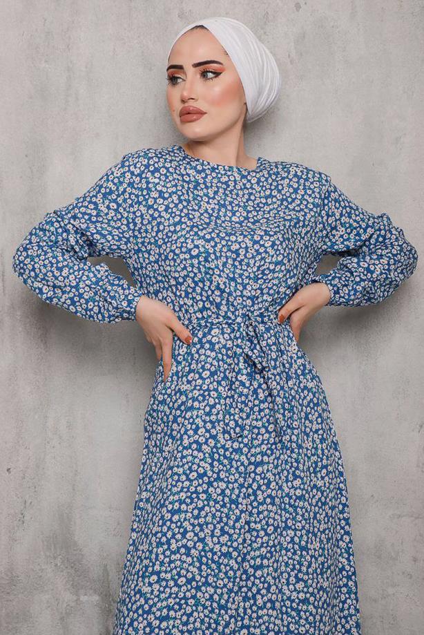 Tesettür giyim ÇİÇEK DESENLİ ELBİSE 2832 - TRENDTESETTÜR