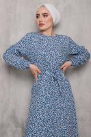 Tesettür giyim MAVİ ÇİÇEK DESENLİ ELBİSE 2832 