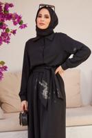 Hijab clothing BLACK BUTTONED BELTED OVERALLS 2904 