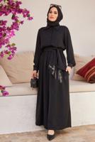 Hijab clothing BLACK BUTTONED BELTED OVERALLS 2904 