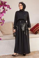 Hijab clothing BLACK BUTTONED BELTED OVERALLS 2904 