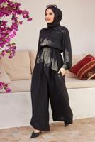 Hijab clothing BLACK BUTTONED BELTED OVERALLS 2904 