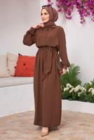 Hijab clothing BROWN BUTTONED BELTED OVERALLS 2904 