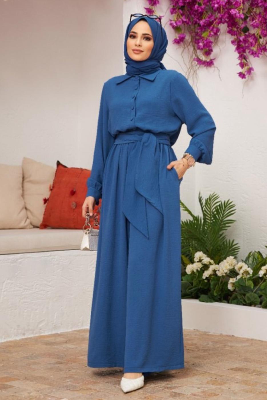 Hijab clothing NAVY BLUE BUTTONED BELTED OVERALLS 2904 