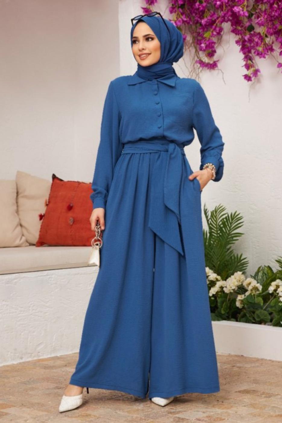Hijab clothing NAVY BLUE BUTTONED BELTED OVERALLS 2904 