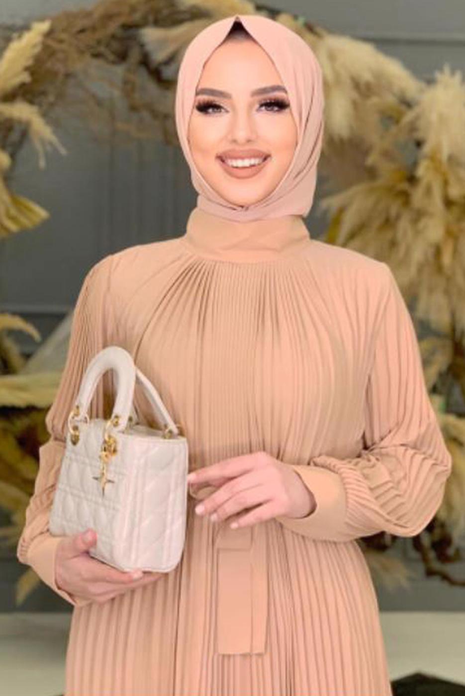 Hijab clothing MINK PLEATED CREPE DRESS 3043