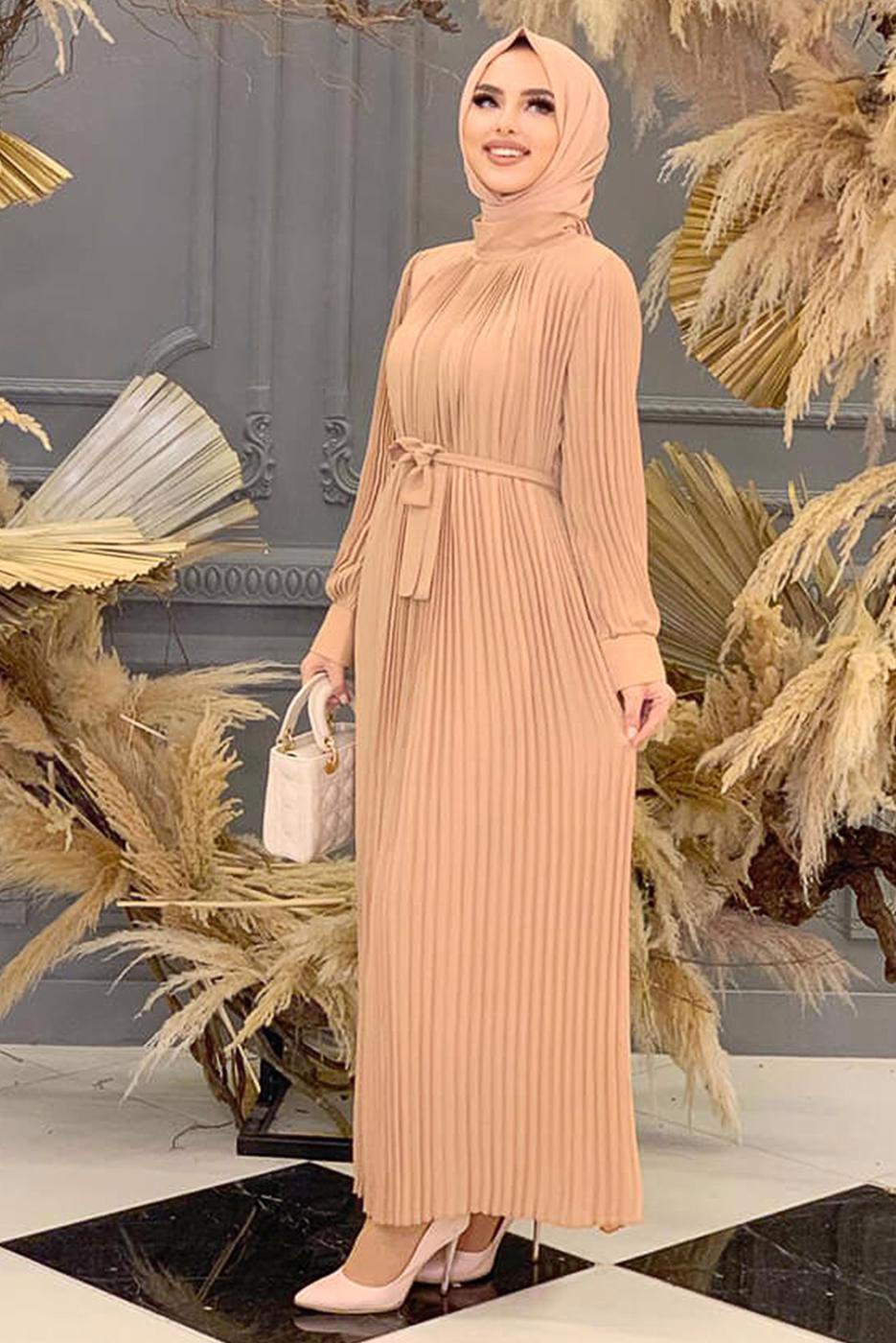 Hijab clothing MINK PLEATED CREPE DRESS 3043